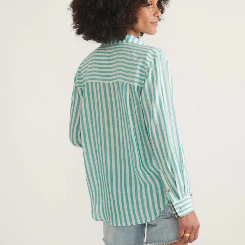 Marine Layer Abbey Button Down in Green/white stripes Size XS tencel/linen - Picture 7 of 7
